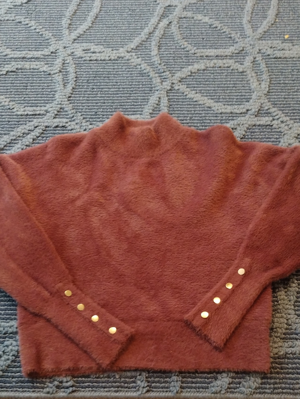 Bailey 44 Rust Mock Neck Sweater with Gold Button Cuff Detail